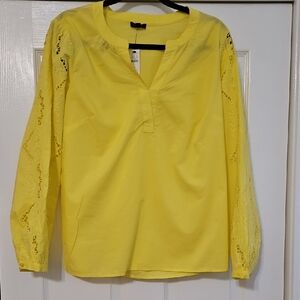 Talbots Yellow Women's Blouse with Lace Sleeves